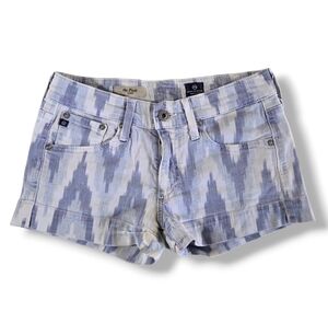 AG Adriano Goldschmied The Pixie Short Size 26 Blue Ikat Print Denim Shorts